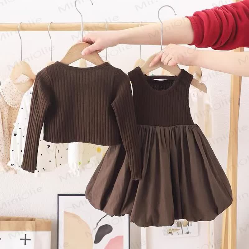 ベビー幼児女の子用無地コーヒー色ノースリーブドレス - image 2