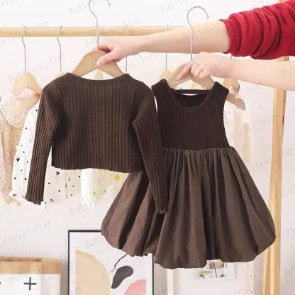 ベビー幼児女の子用無地コーヒー色ノースリーブドレス - image 2