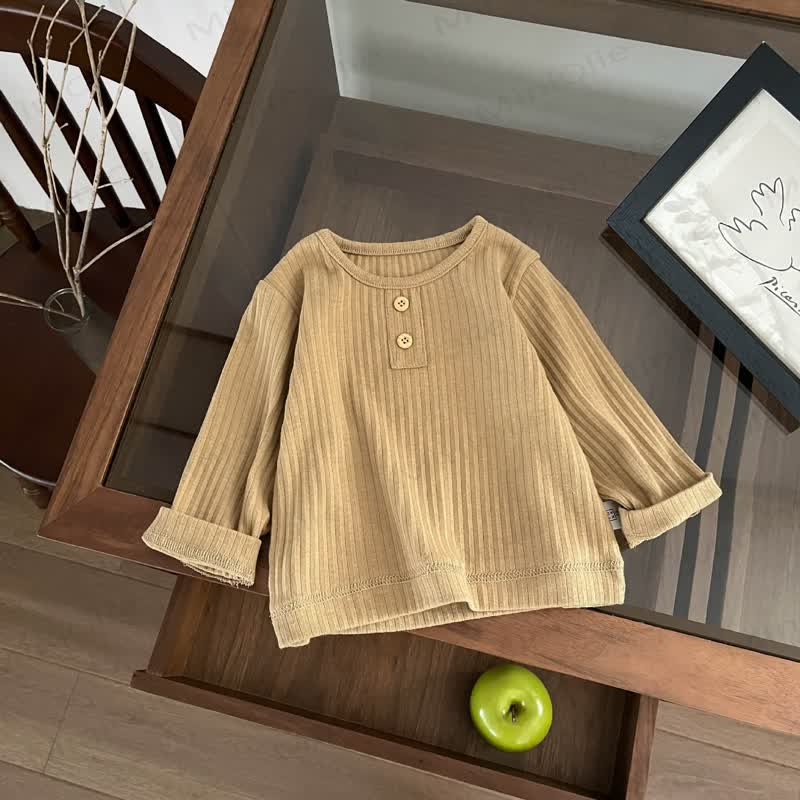 ベビー幼児用リブ編み無地Tシャツ - カーキ - 3～5歳 - image 6