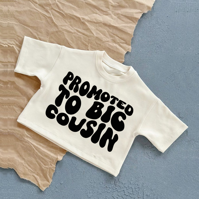 PROMOTED TO BIG COUSIN！ベビーサマーカジュアルTシャツ - 白 - 2～3歳 - image 1