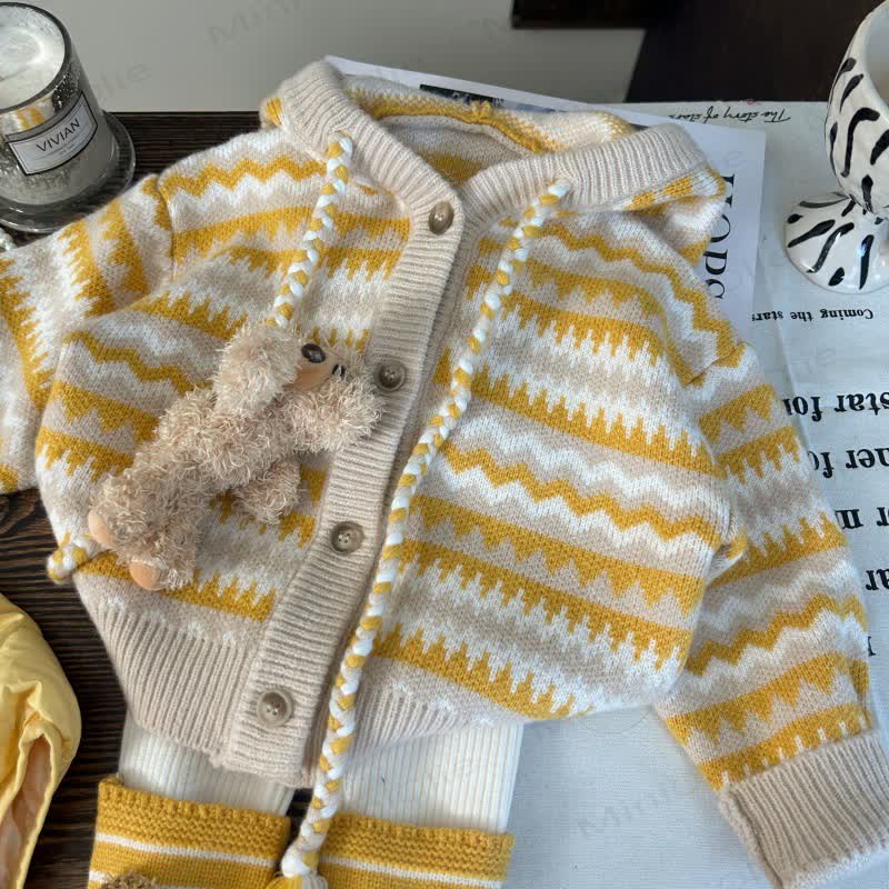 幼児用女の子用ニットストライプカーディガン/レギンス - ストライプカーディガン - 12歳 - image 1