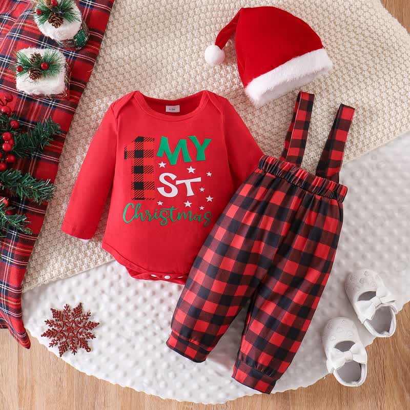 MY 1ST CHRISTMASベビー チェック柄 2ピースセット（帽子付き） - 赤 - 12～18ヶ月 - image 2