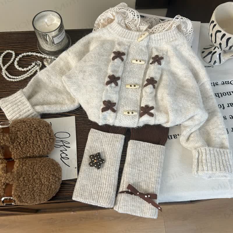 幼児用女の子用レースホワイトセーター/レギンス - 2点セット - 12歳 - image 1