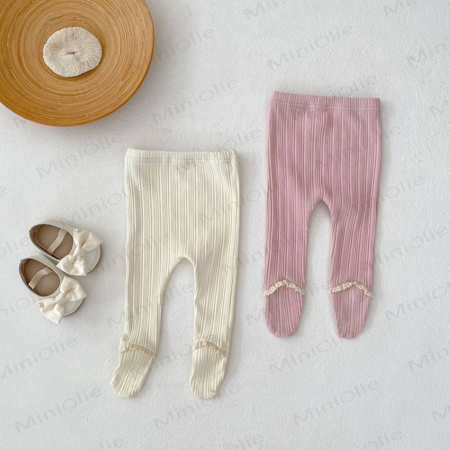 ベビー幼児女の子用無地レースリブレギンス - image 3