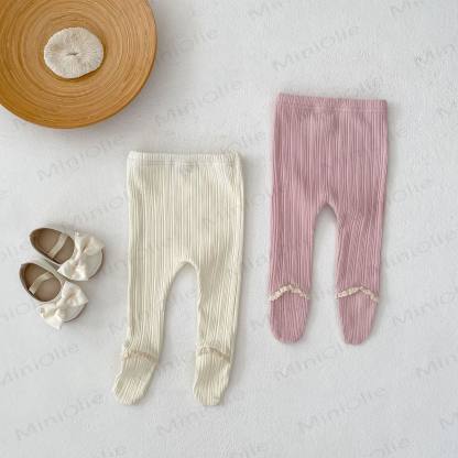 ベビー幼児女の子用無地レースリブレギンス - image 3