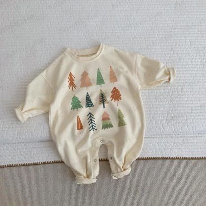 ベビーベージュクリスマスツリーロンパース - ベージュ - 2～3歳 - image 1