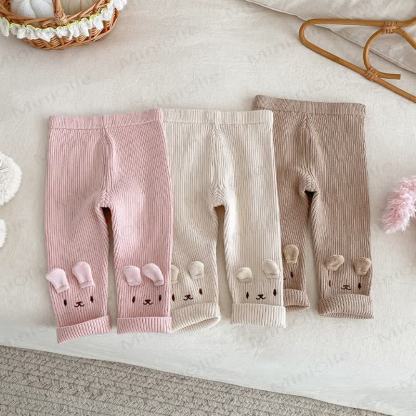 ベビー幼児女の子用刺繍入りウサギ柄ニットレギンス - image 1