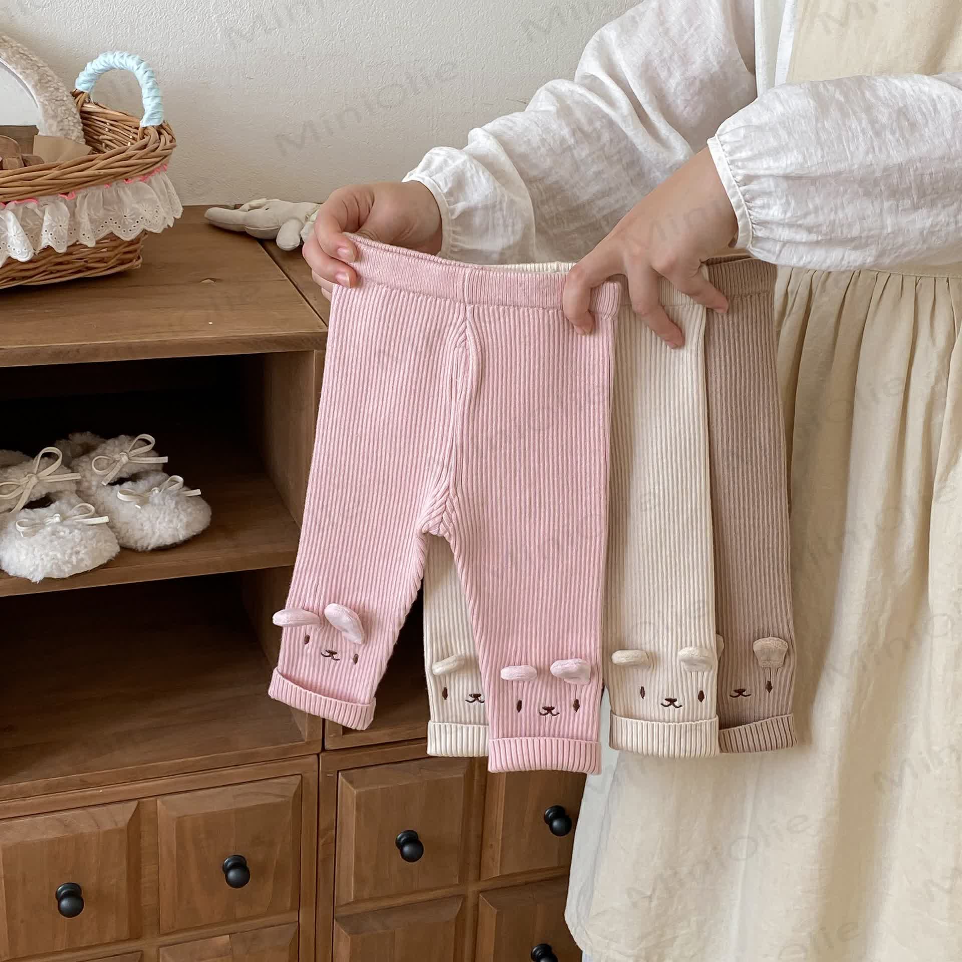 ベビー幼児女の子用刺繍入りウサギ柄ニットレギンス - image 3