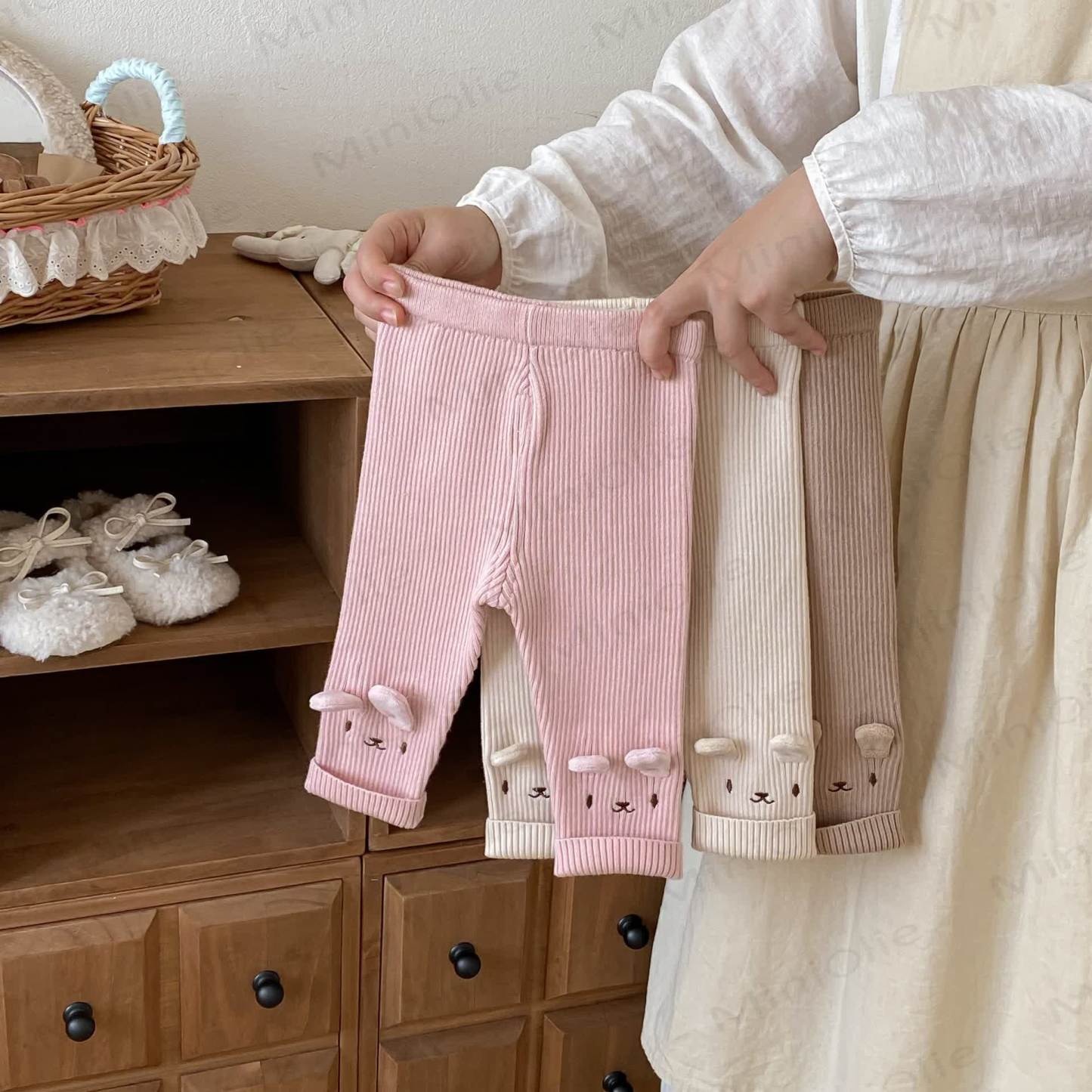 ベビー幼児女の子用刺繍入りウサギ柄ニットレギンス - image 3