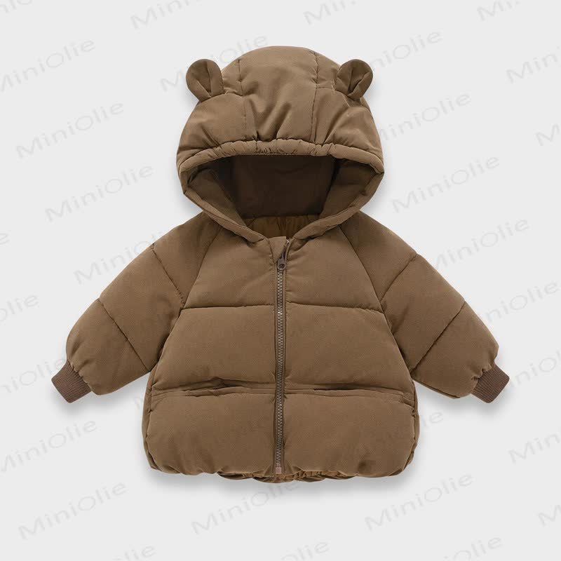 ベビー幼児用無地フード付きアウターウェア - 茶色 - 5～7歳 - image 2