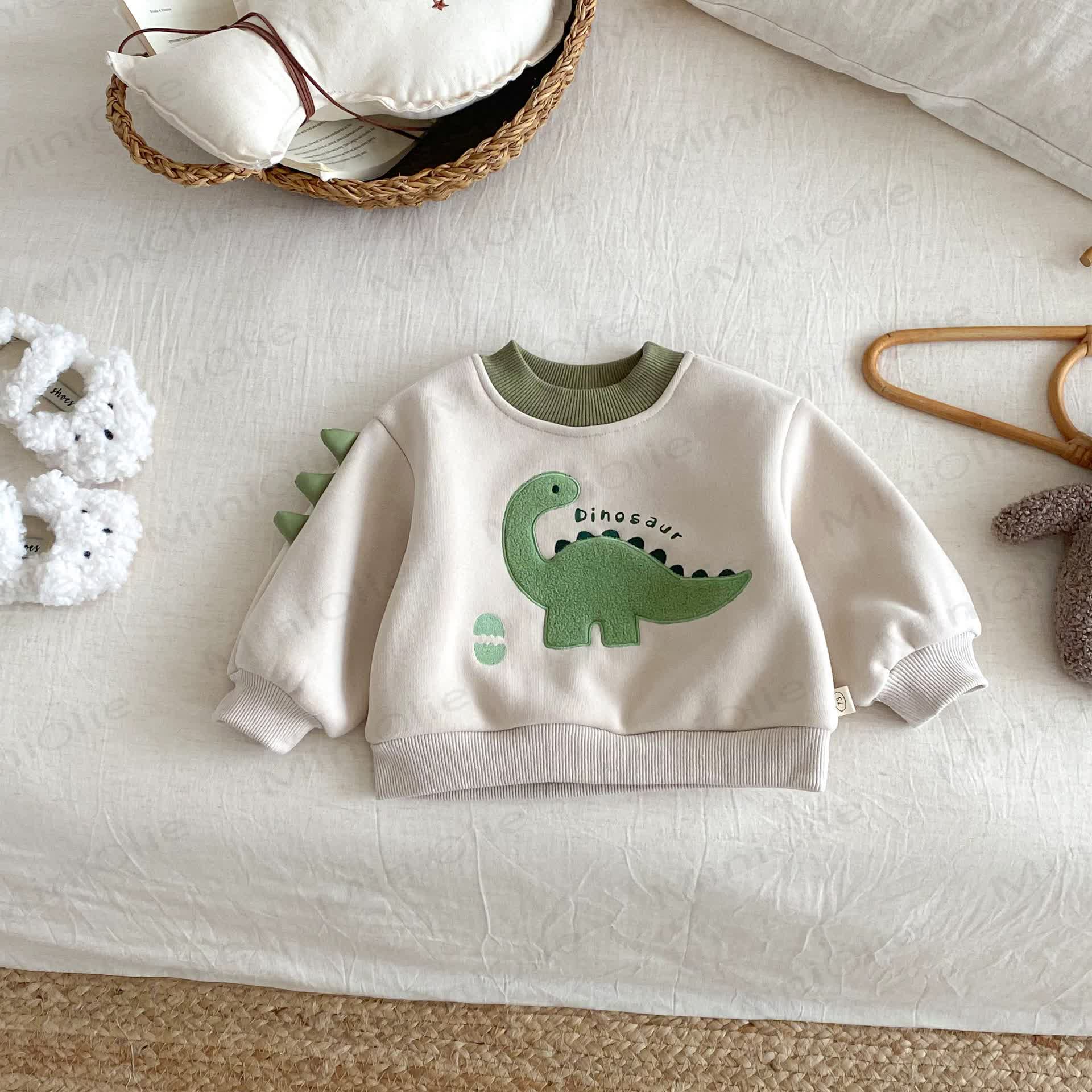 DINOSAURベビー 幼児 男の子 フリース裏地 トップス＆パンツ - ベージュトップス - 5～7歳 - image 4