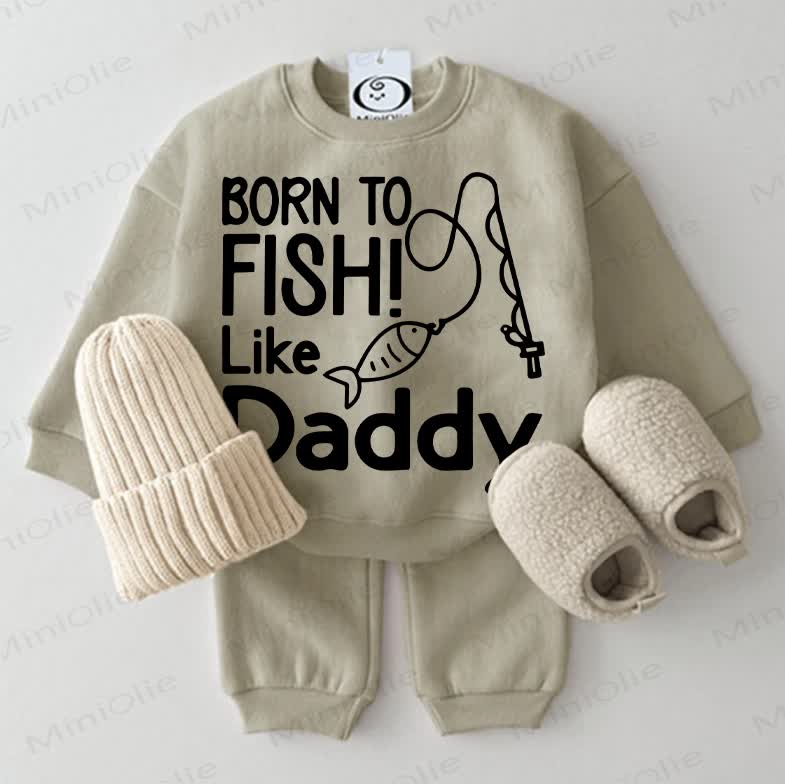 BORN TO FISH! LIKE DADDYベビー スウェットシャツ 2点セット グレーグリーン - グレーグリーン - 2～3歳 - image 1