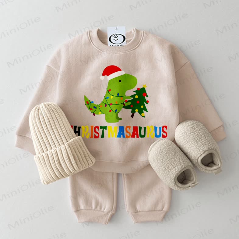 CHRISTMASAURUSベビー恐竜スウェットシャツ 2点セット ベージュ - ベージュ - 2～3歳 - image 1