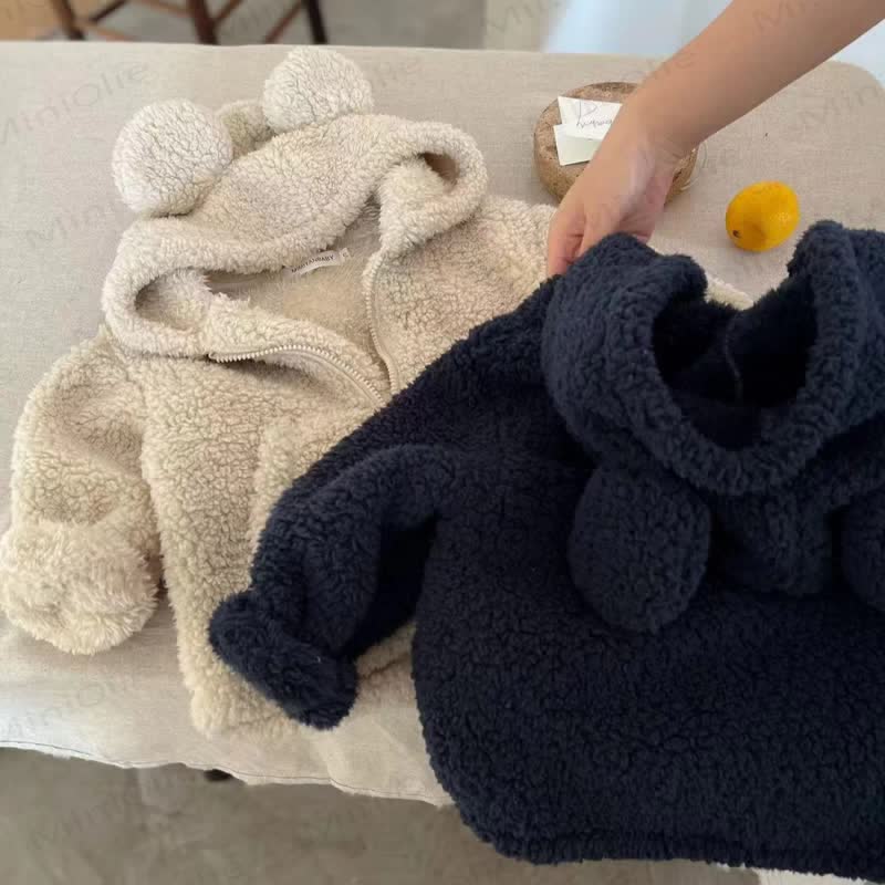 ベビー幼児用フード付き無地アウターウェア - image 2