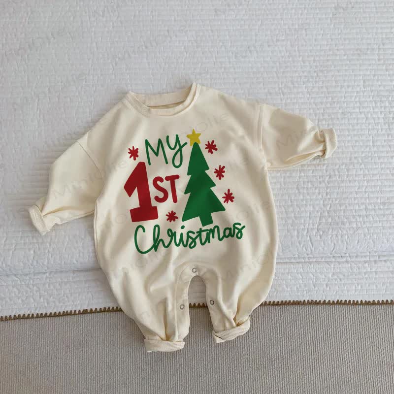 MY 1ST CHRISTMASベビー 幼児用 猫柄 ベージュ ロンパース - ベージュ - 2～3歳 - image 1