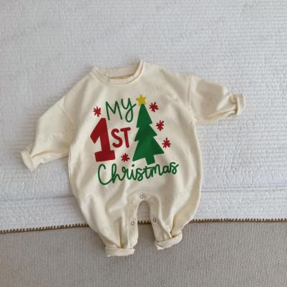 MY 1ST CHRISTMASベビー 幼児用 猫柄 ベージュ ロンパース - ベージュ - 2～3歳 - image 1