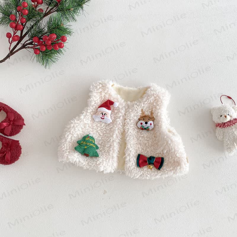 ベビー幼児用女の子向けクリスマスレッドDress、クリスマスベスト、雪だるまアウター、またはクリスマススウェットシャツ - ベージュのベスト - 4～5歳 - image 7