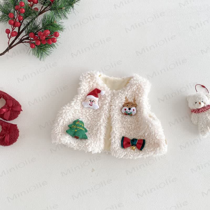 ベビー幼児用女の子向けクリスマスレッドDress、クリスマスベスト、雪だるまアウター、またはクリスマススウェットシャツ - ベージュのベスト - 4～5歳 - image 7