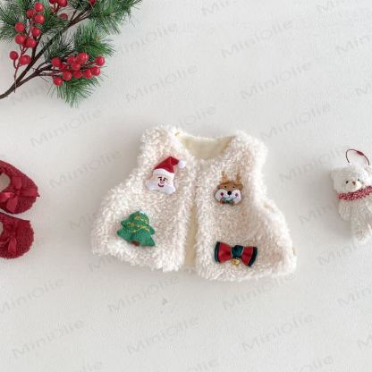ベビー幼児用女の子向けクリスマスレッドDress、クリスマスベスト、雪だるまアウター、またはクリスマススウェットシャツ - ベージュのベスト - 4～5歳 - image 7