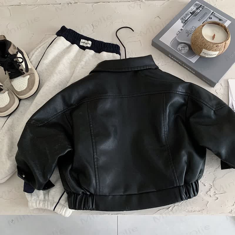 キッズクールスプライシングレザーアウターウェア - image 3