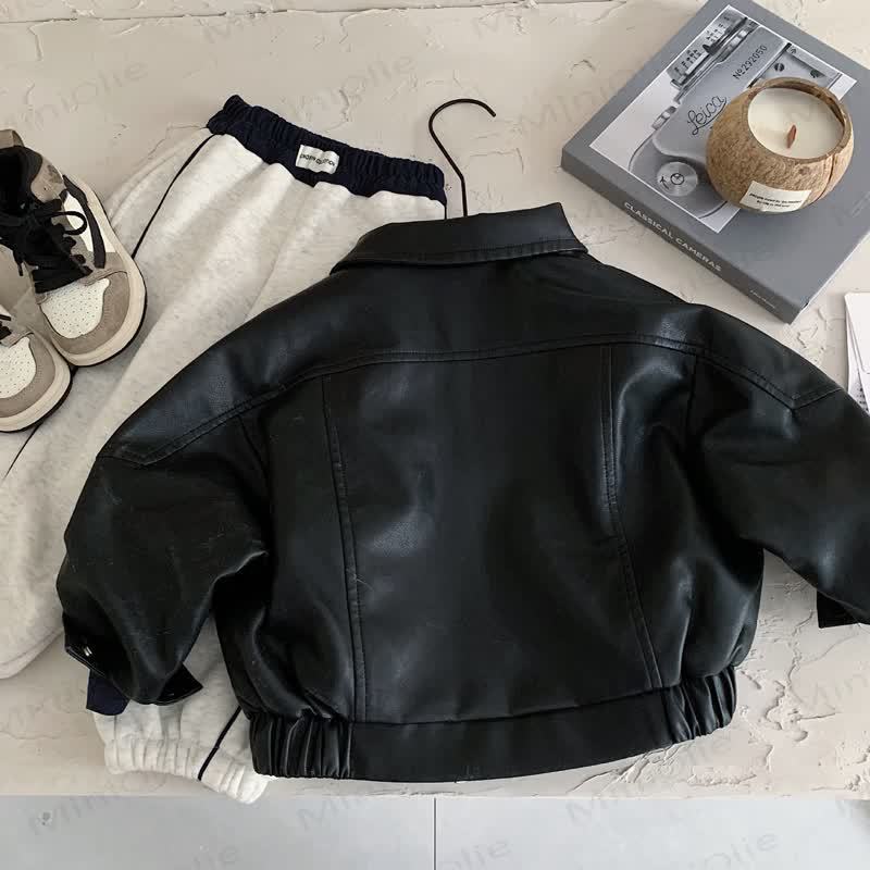 キッズクールスプライシングレザーアウターウェア - image 3