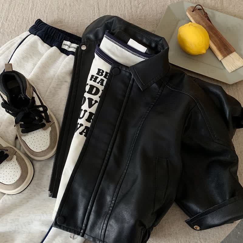 キッズクールスプライシングレザーアウターウェア - image 4