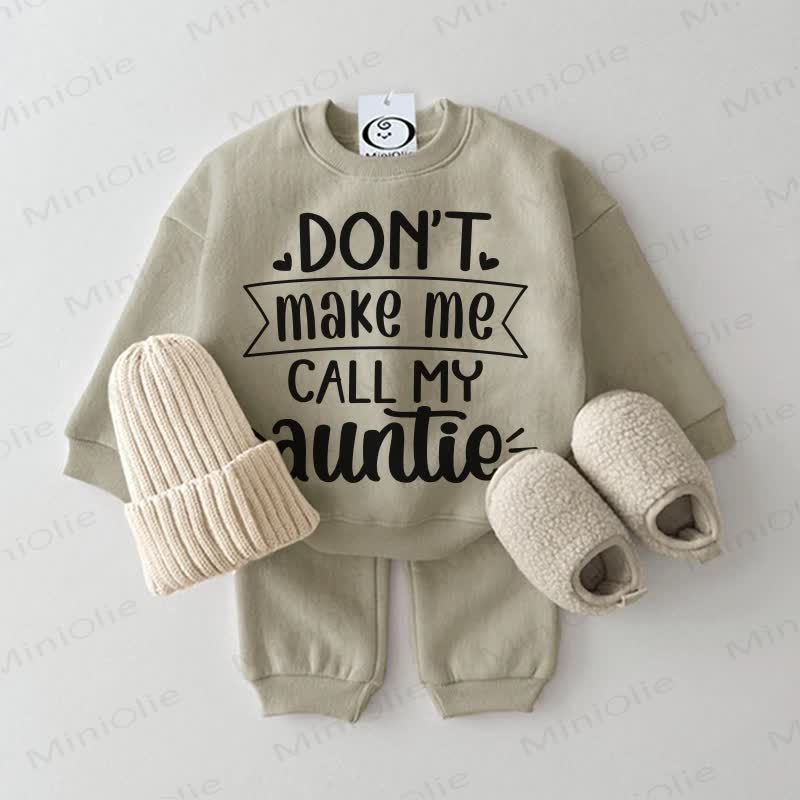 「DON'T MAKE ME CALL MY AUNTIE」ベビースウェットシャツ 2点セット グレーグリーン - グレーグリーン - 2～3歳 - image 1