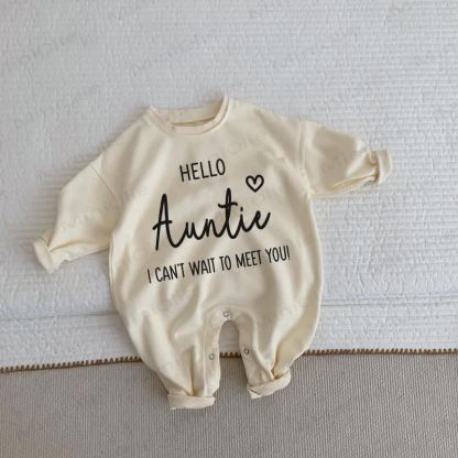 HELLO AUNTIE I CAN'T WAIT TO MEET YOU!ベビー幼児用ベージュロンパース - ベージュ - 2～3歳 - image 1