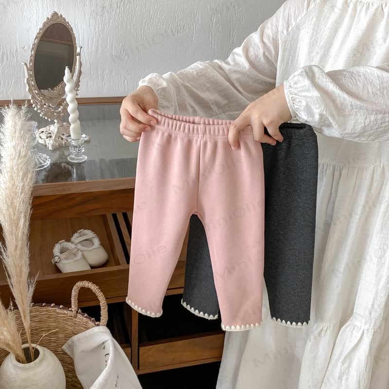 ベビー幼児女の子用ニットレースフリース裏地レギンス - image 1