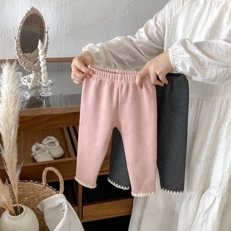 ベビー幼児女の子用ニットレースフリース裏地レギンス - image 1