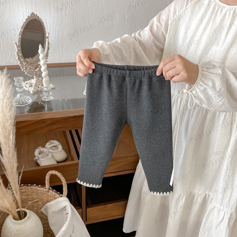 ベビー幼児女の子用ニットレースフリース裏地レギンス - 黒 - 8歳 - image 8