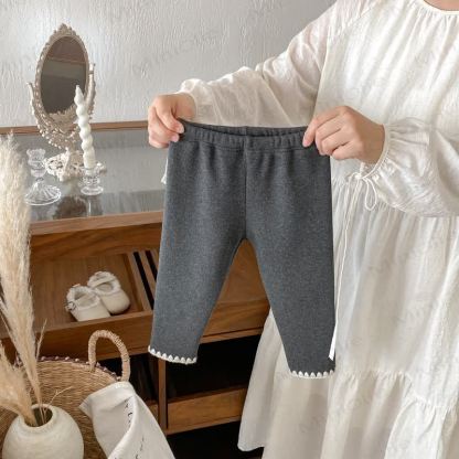 ベビー幼児女の子用ニットレースフリース裏地レギンス - 黒 - 8歳 - image 8