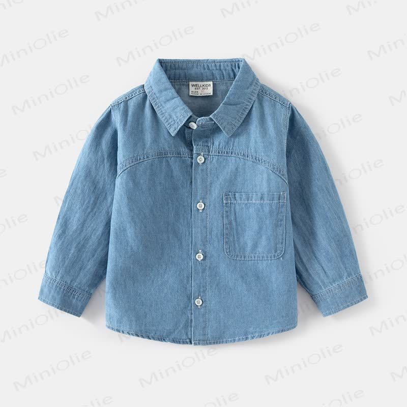 キッズボーイズ無地ヴィンテージデニムシャツ - 水色 - 8歳 - image 7