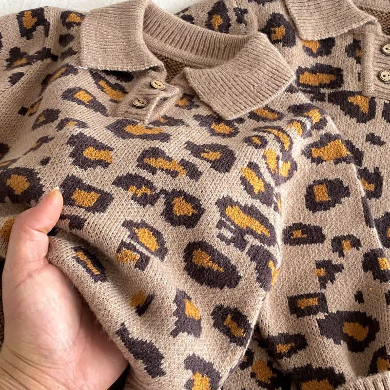 女の子用ニットヒョウ柄セーター/ロンパー - image 7