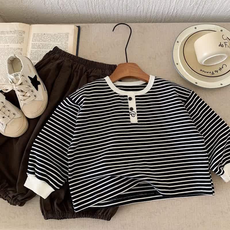 ベビー幼児用ストライプクルーネックTシャツ - 黒 - 8歳 - image 7