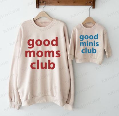 GOOD MOMS CLUB/GOOD MINIS CLUBマミー＆ミー ベビー ベージュ ファミリー スウェットシャツ - ベージュ - 大人用スウェットシャツ：XL - image 1