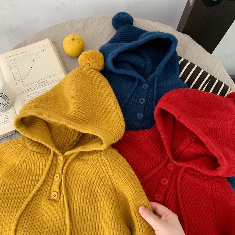 ベビー幼児用無地フード付きセーター - image 2