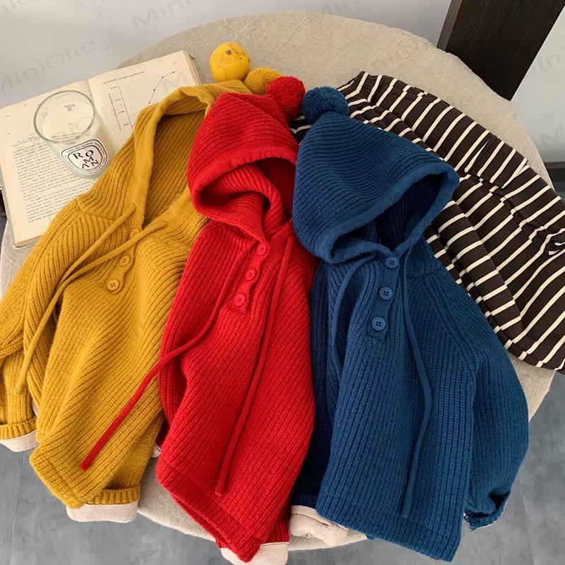 ベビー幼児用無地フード付きセーター - image 3