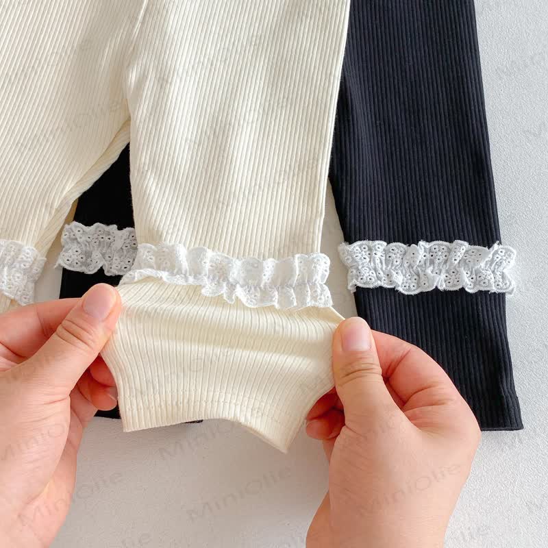 女の子用無地レースレギンス - image 6