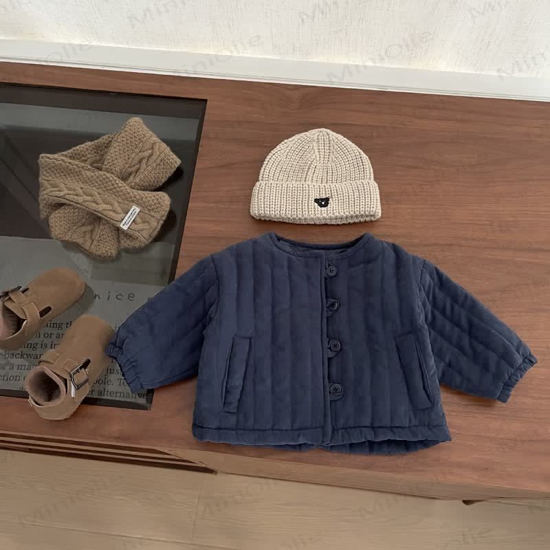 ベビー無地キルティングラウンドネックアウター - ネイビーブルー - 3～5歳 - image 2