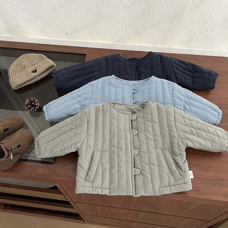 ベビー無地キルティングラウンドネックアウター - image 1