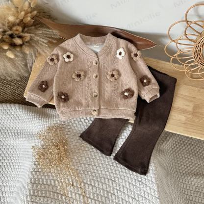 ベビーフラワーニット ダークブラウン 2点セット - image 2