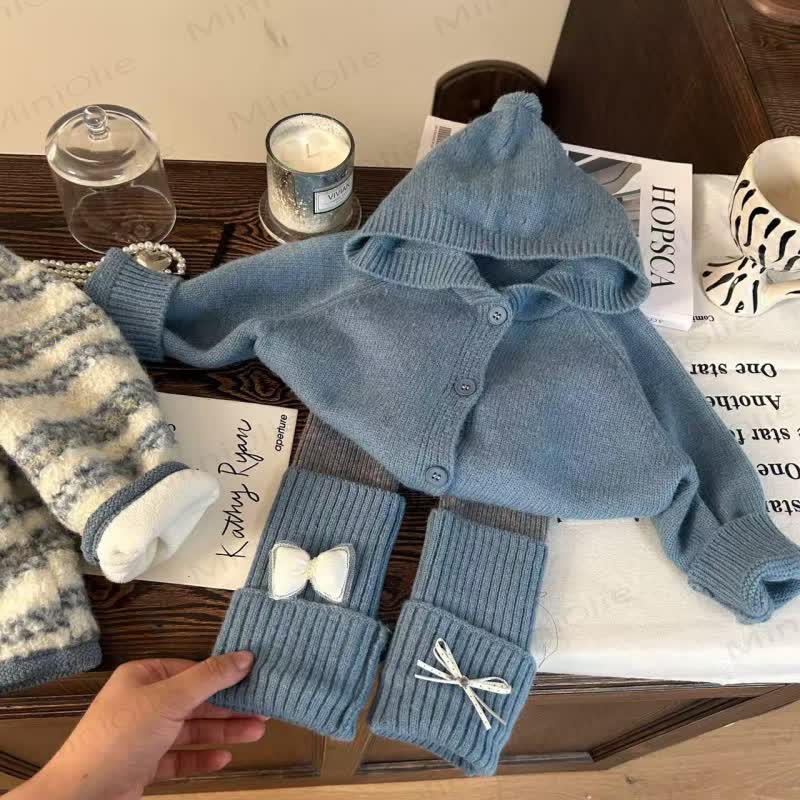 幼児用女の子用リボンニットセーター/フリース裏地レギンス - 2点セット - 10歳 - image 1