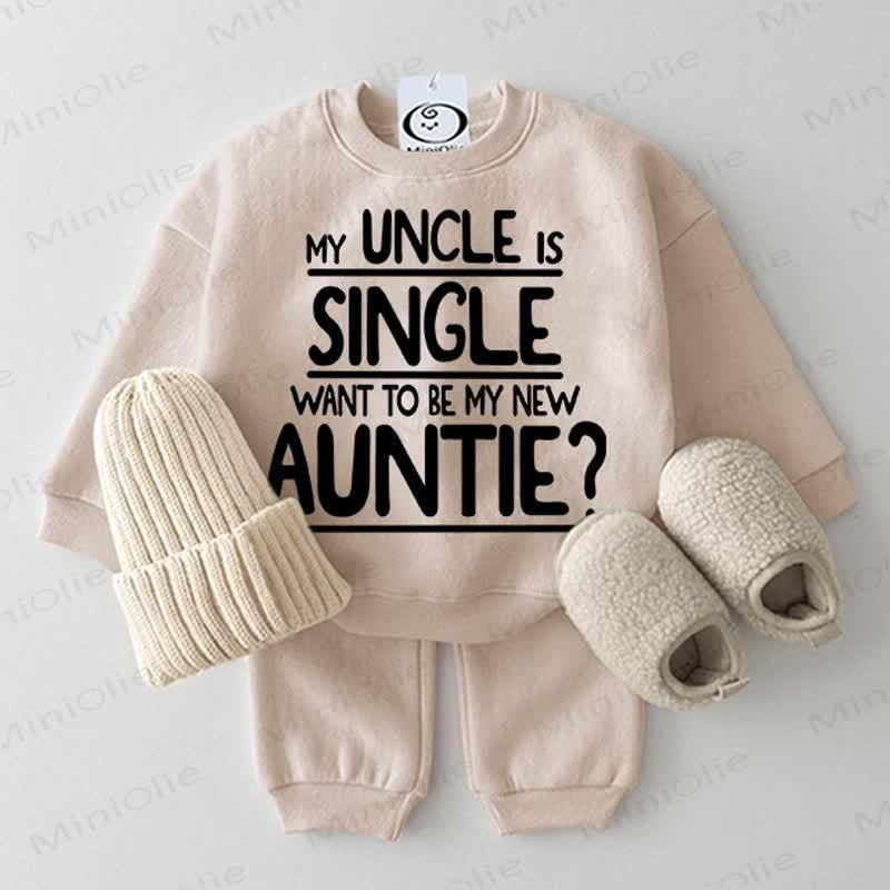 MY UNCLE IS SINGLE WANT TO BE MY NEW AUNTIE。ベビー2ピース ベージュセット - ベージュ - 2～3歳 - image 1