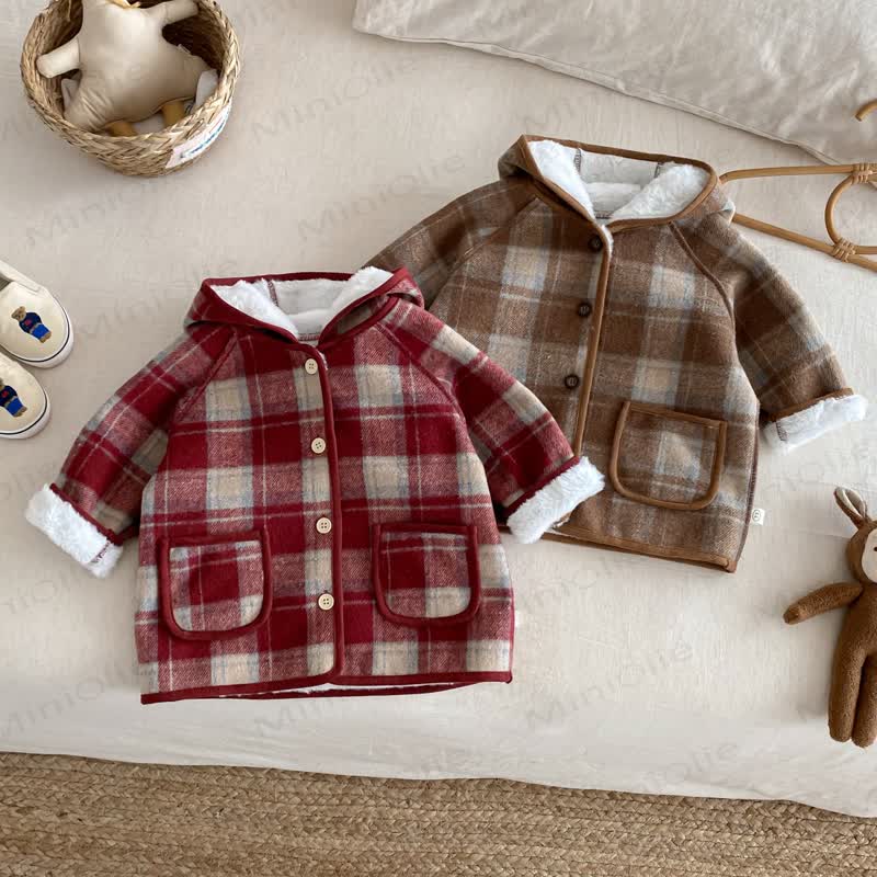 ベビー よちよち歩き 女の子 チェック柄 フーディー フリース アウターウェア - image 2