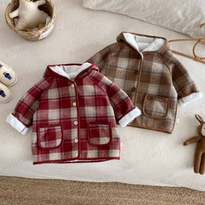 ベビー よちよち歩き 女の子 チェック柄 フーディー フリース アウターウェア - image 2