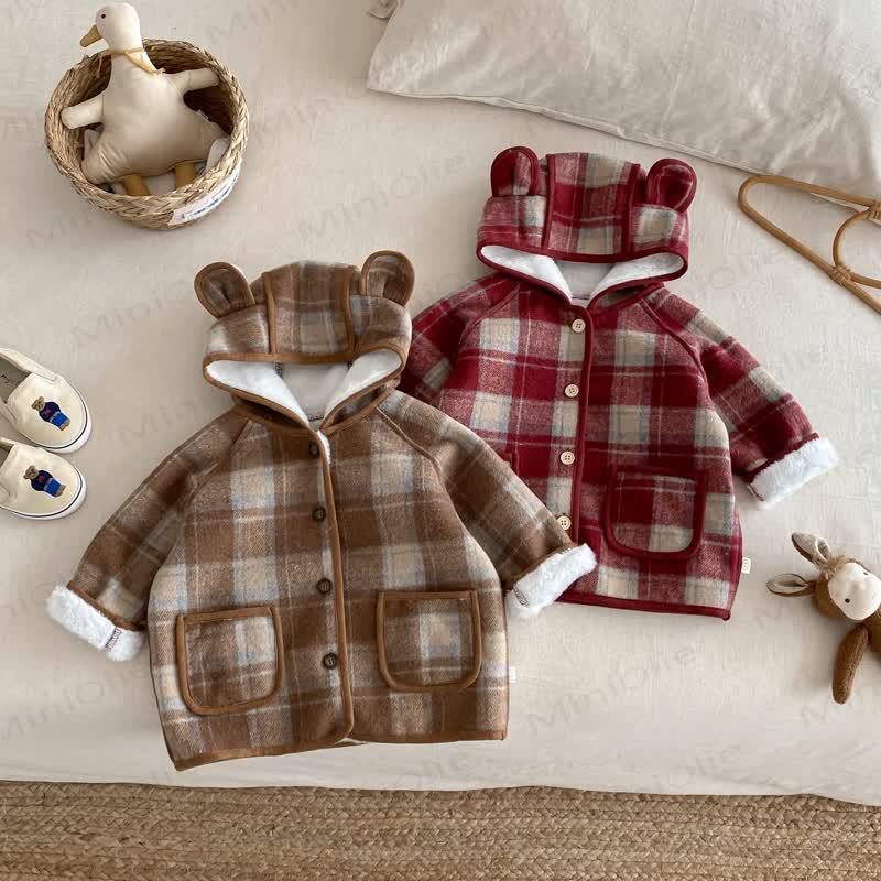 ベビー よちよち歩き 女の子 チェック柄 フーディー フリース アウターウェア - image 1