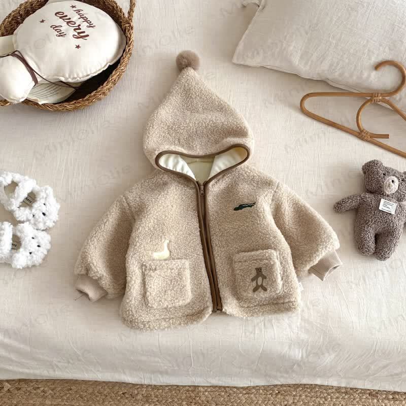 ベビー刺繍入り漫画フード付きアウターウェア - コーヒー - 3～5歳 - image 3