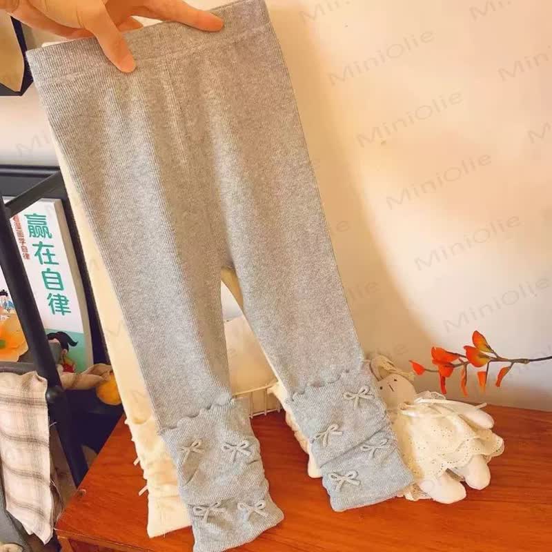 ベビー幼児用女の子用リボンフリルレギンス - ライトグレー - 5～7歳 - image 2