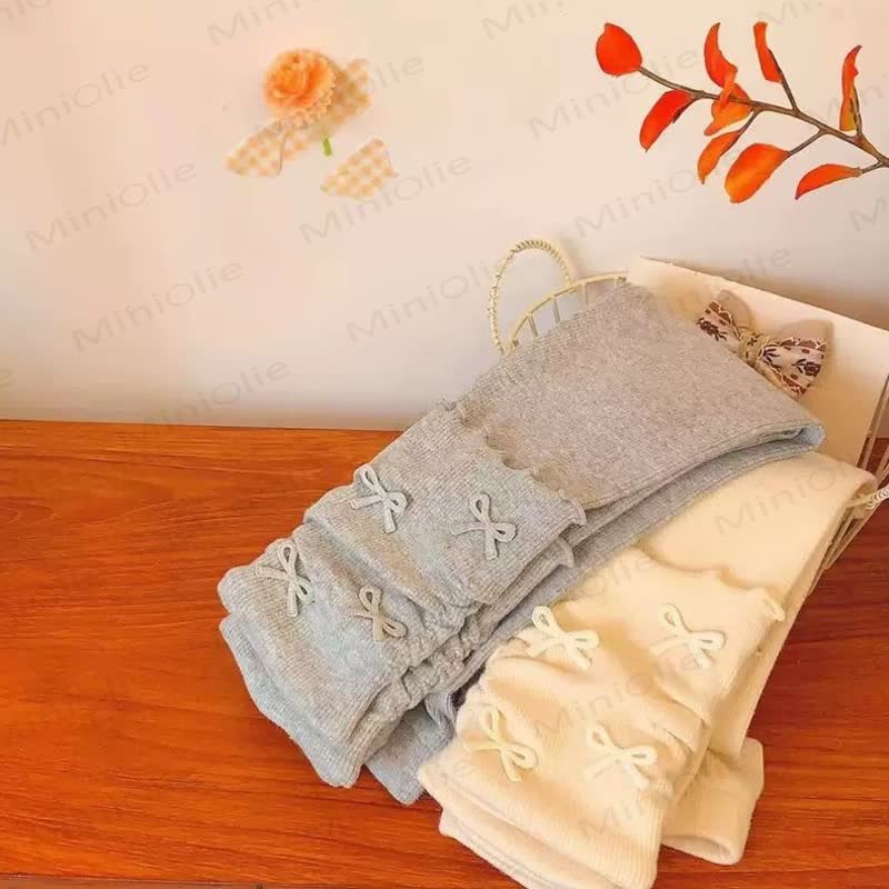 ベビー幼児用女の子用リボンフリルレギンス - ベージュ - 5～7歳 - image 1